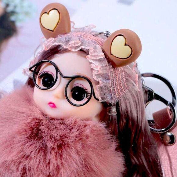 XMAS SALE Handmade Dusty Rose Plush Baby Doll Bag Charm Keychain - Picture 3 of 5